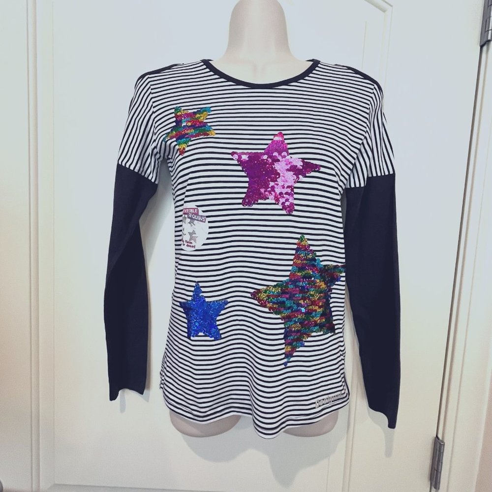 NWT Desigual Reversible Sequins Open Shoulders Top. 100% Cotton. Sz 11/12